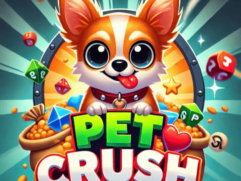Key art for a match-three game with a cartoon puppy mascot
